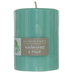 Watercress & Mint By One 3X4 Inch Pillar Candle.  Burns Approx. 8