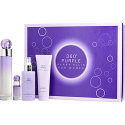 Perry Ellis 360 Purple By Perry Ellis Eau De Parfum Spray 3.4 Oz & Body Mist 4 Oz & Shower Gel 3 Oz & Eau De Parfum 0.25 O