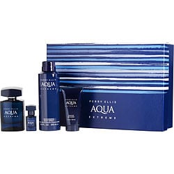 Perry Ellis Aqua Extreme By Perry Ellis Edt Spray 3.4 Oz & Deodorant Body Spray 6.8 Oz & Shower Gel 1.7 Oz & Edt Spray 0.25 O