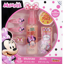 Minnie Mouse By Disney Shimmer Body Spray 3.4 Oz & Bath Fizzer & Ring & Hair Gems & Hair