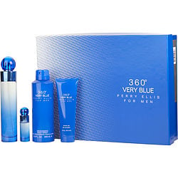 Perry Ellis 360 Very Blue By Perry Ellis Edt Spray 3.4 Oz & Body Spray 6.8 Oz & Shower Gel 3 Oz & Edt Spray 0.25 O