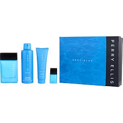 Perry Ellis Pure Blue By Perry Ellis Edt Spray 3.4 Oz & Deodorant Spray 6 Oz & Shower Gel 3 Oz & Edt Spray 0