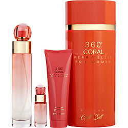 Perry Ellis 360 Coral By Perry Ellis Eau De Parfum Spray 3.4 Oz & Shower Gel 3 Oz & Eau De Parfum Spray 0.25 O